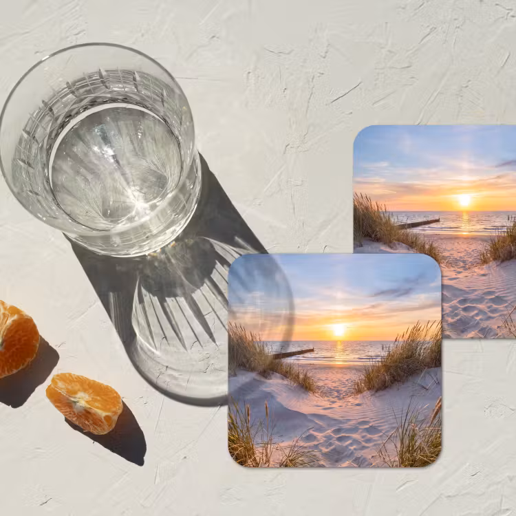 Strand - Zonsondergang - Natuur - Landschap onderzetter kurk middel -sfeer4