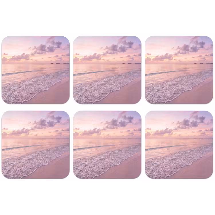 Strand - Zonsondergang - Natuur - Minimalistisch - Roze onderzetter kurk middel -zkaufland3dotto