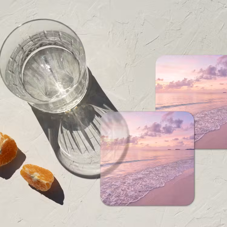 Strand - Zonsondergang - Natuur - Minimalistisch - Roze onderzetter kurk middel -sfeer4