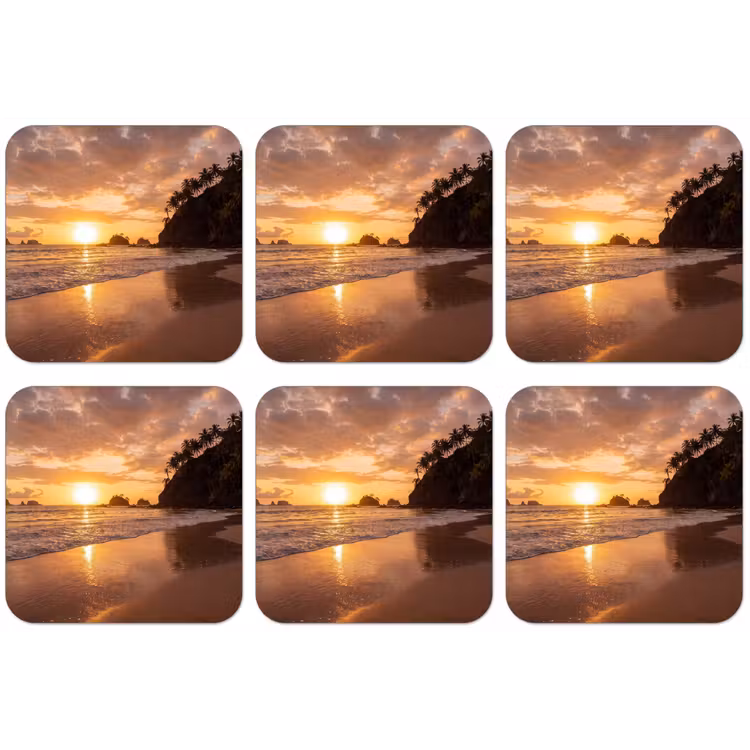 Strand - Zonsondergang - Natuur - Tropisch - Oranje onderzetter kurk middel -zkaufland3dotto