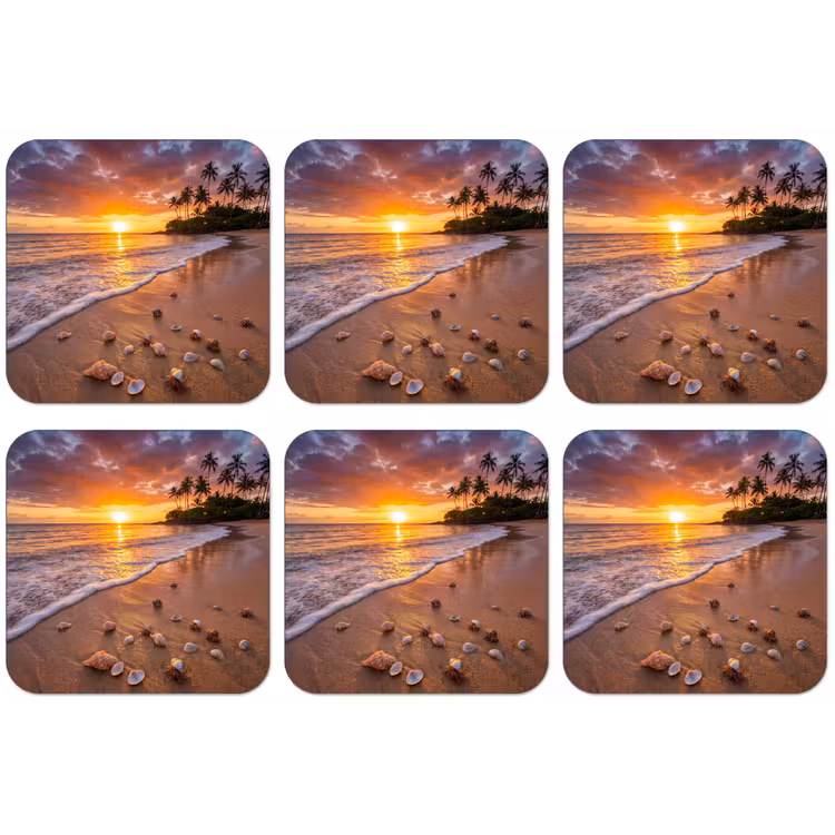 Strand - Zonsondergang - Palmbomen - Natuur - Oranje onderzetter kurk middel -zkaufland3dotto