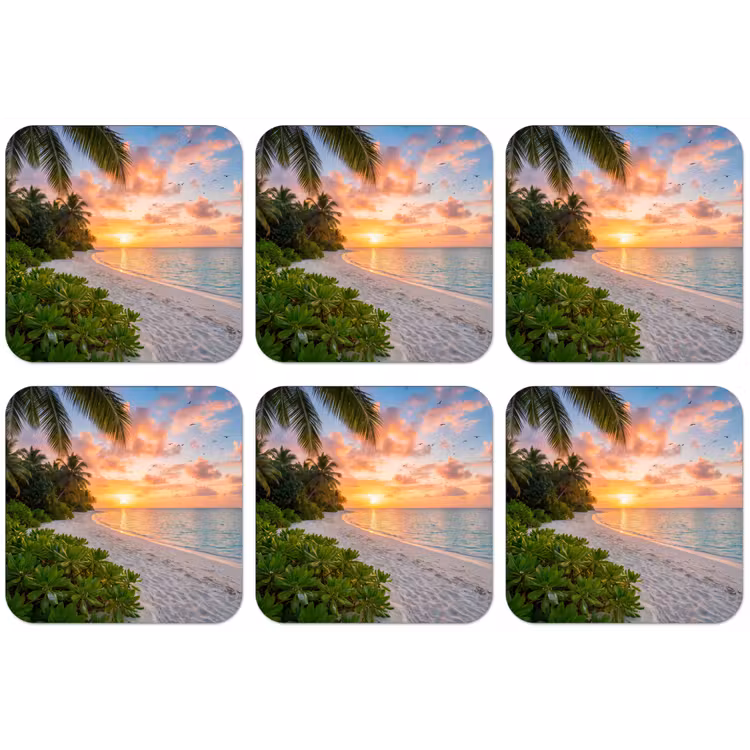 Strand - Zonsondergang - Palmbomen - Tropisch - Natuur onderzetter kurk middel -zkaufland3dotto