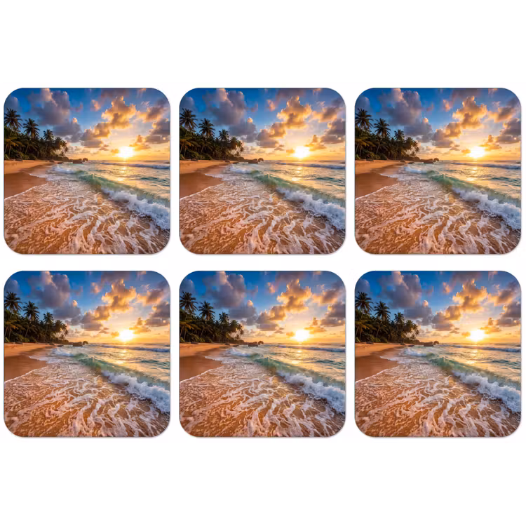 Strand - Zonsondergang - Golven - Natuur - Goud onderzetter kurk middel -zkaufland3dotto