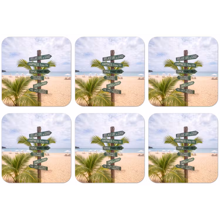 Strand - Wegwijzer - Palmen - Tropisch - Groen onderzetter kurk middel -zkaufland3dotto