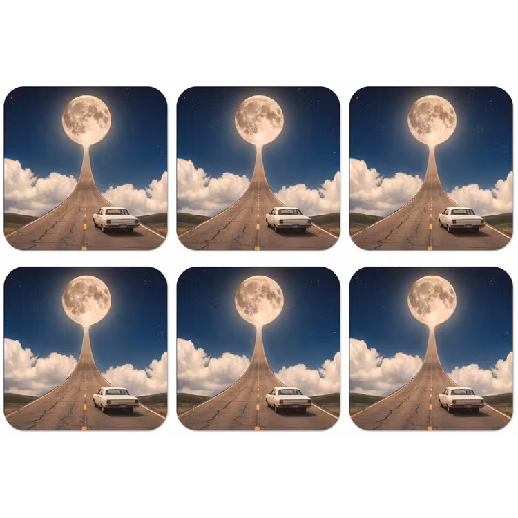 Untersetzer - Straße – Mond – Nacht - Weg - Maan - Nacht onderzetter kurk middel