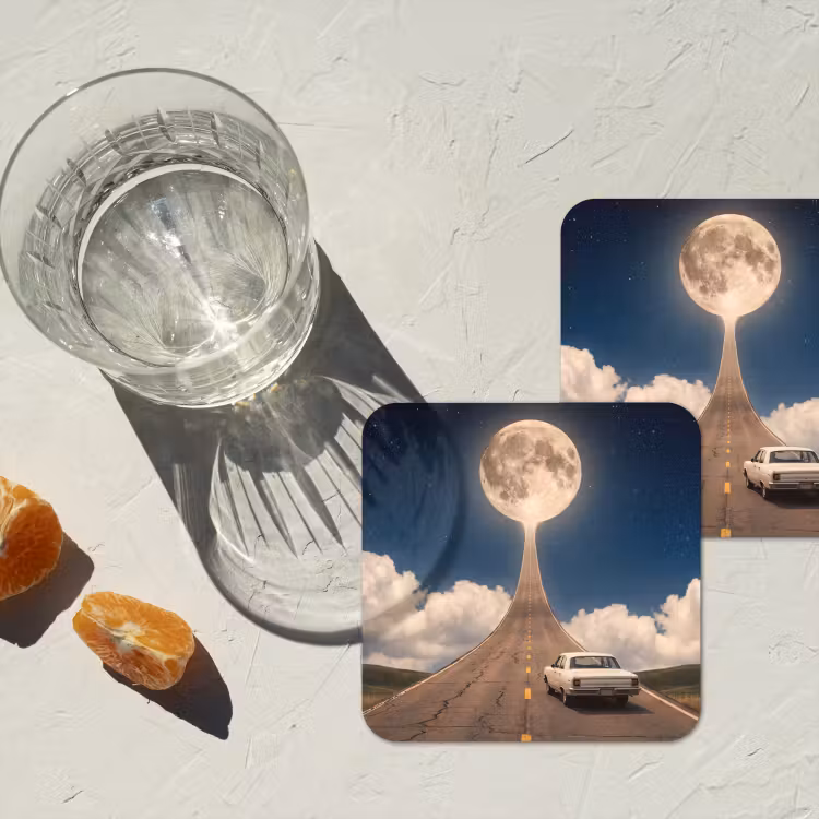 Untersetzer - Straße – Mond – Nacht - Weg - Maan - Nacht onderzetter kurk middel