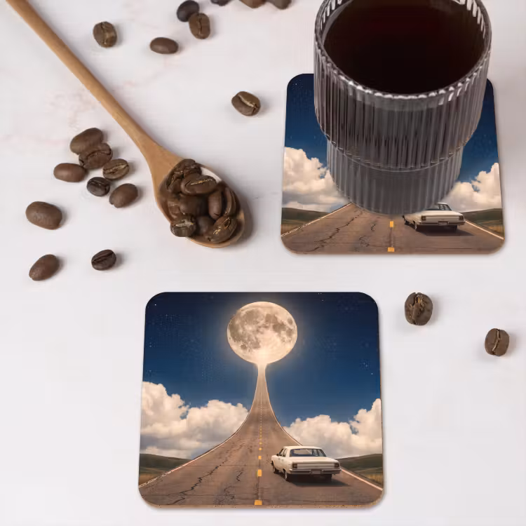 Untersetzer - Straße – Mond – Nacht - Weg - Maan - Nacht onderzetter kurk middel