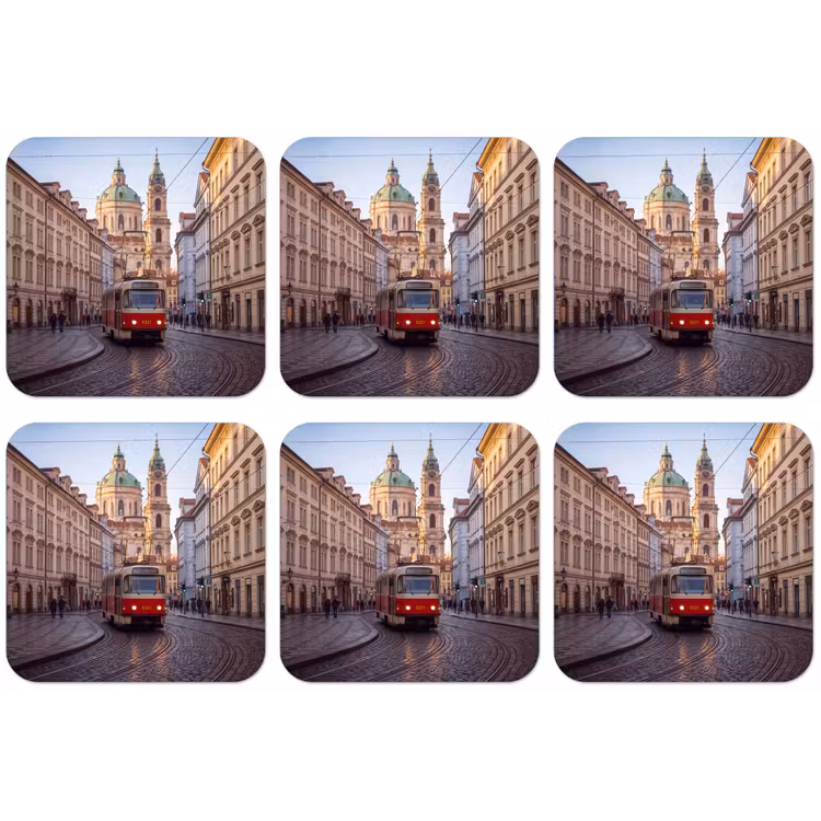 Tram - Straat - Stadsgezicht - Klassiek - Rood onderzetter kurk middel -zkaufland3dotto