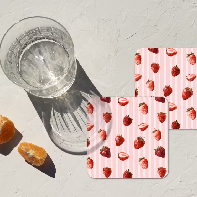 Strepen - Aardbei - Roze onderzetter kurk middel 366 -sfeer4