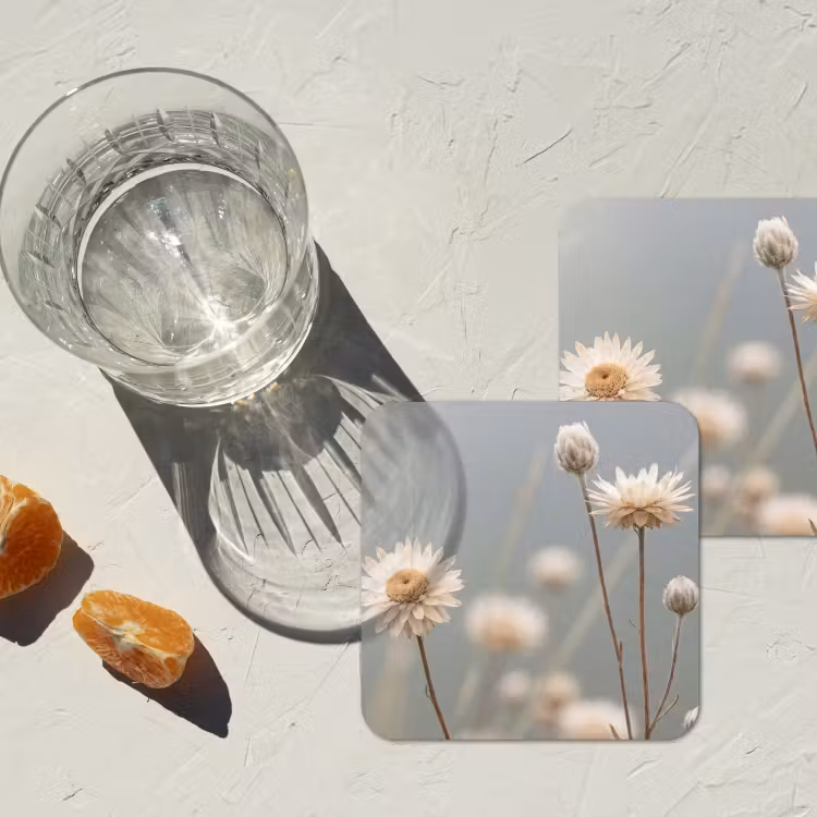 Strobloemen - Wit - Daglicht onderzetter kurk middel -sfeer4