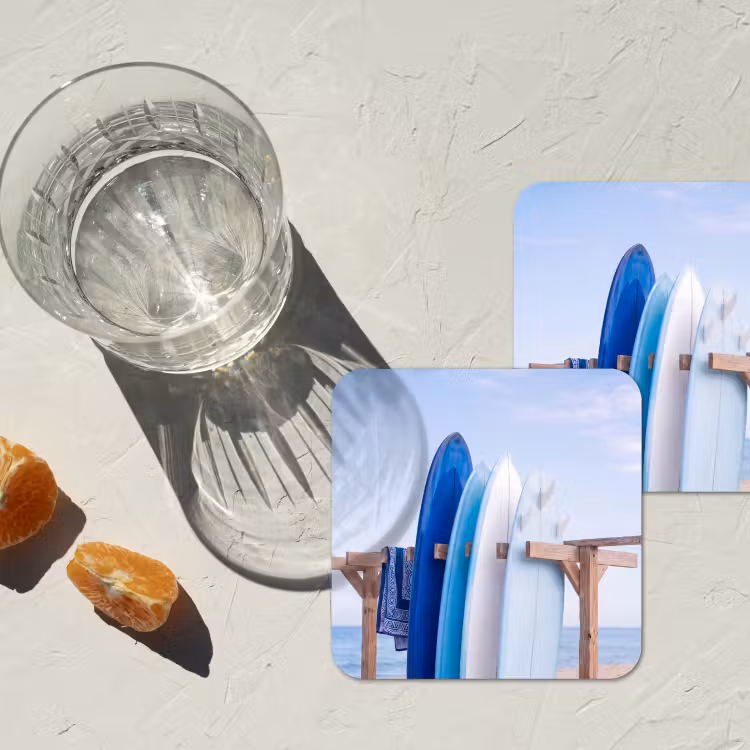 Surfplank - Strand - Zomer - Blauw - Water onderzetter kurk middel -sfeer4
