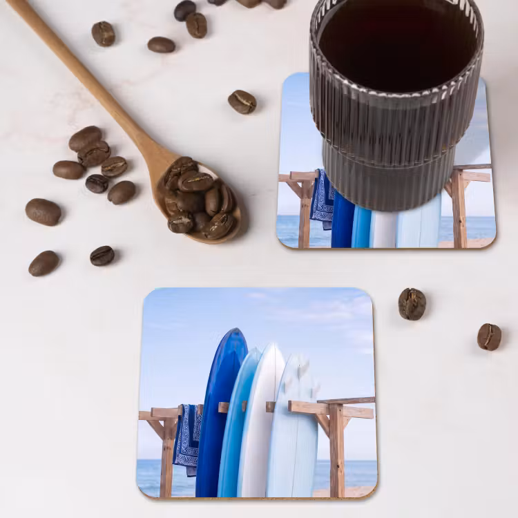 Surfplank - Strand - Zomer - Blauw - Water onderzetter kurk middel -sfeer2