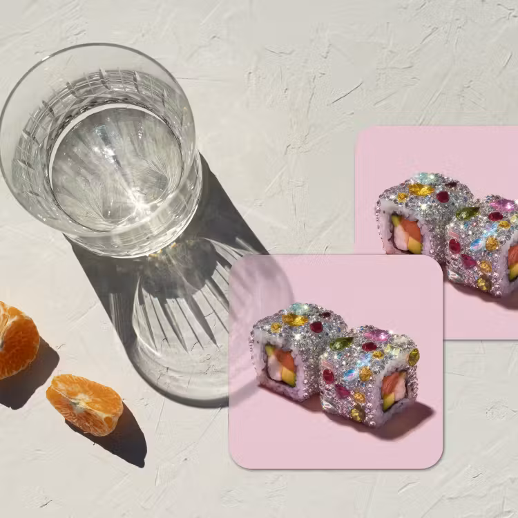 Sushi - Rolletjes - Steentjes - Kleurrijk onderzetter kurk middel -sfeer4