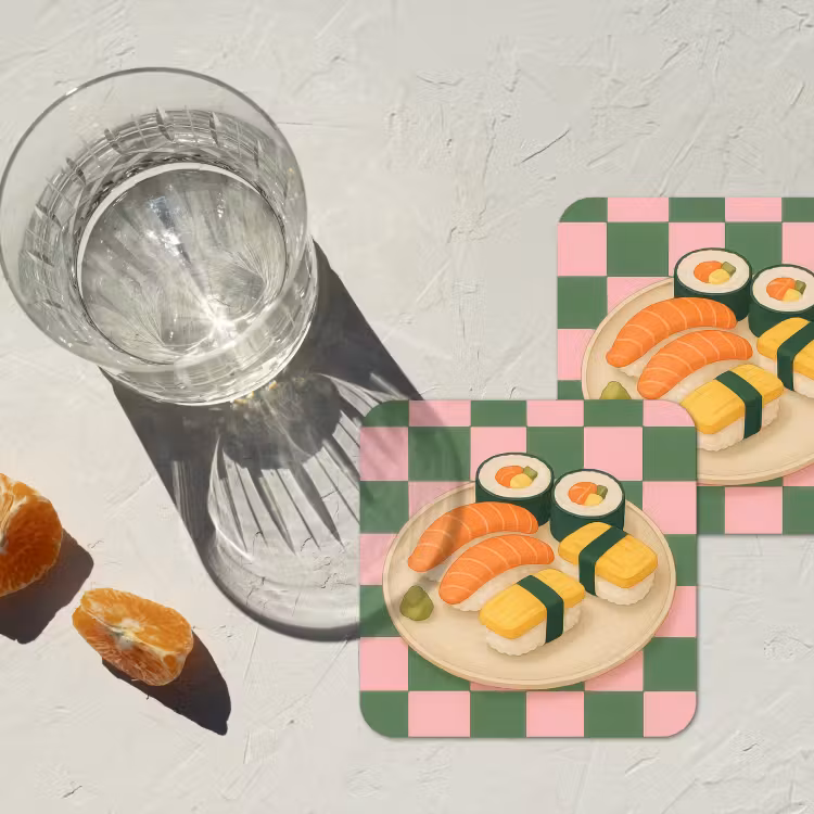 Sushi - Bord - Geblokt - Groen onderzetter kurk middel -sfeer4
