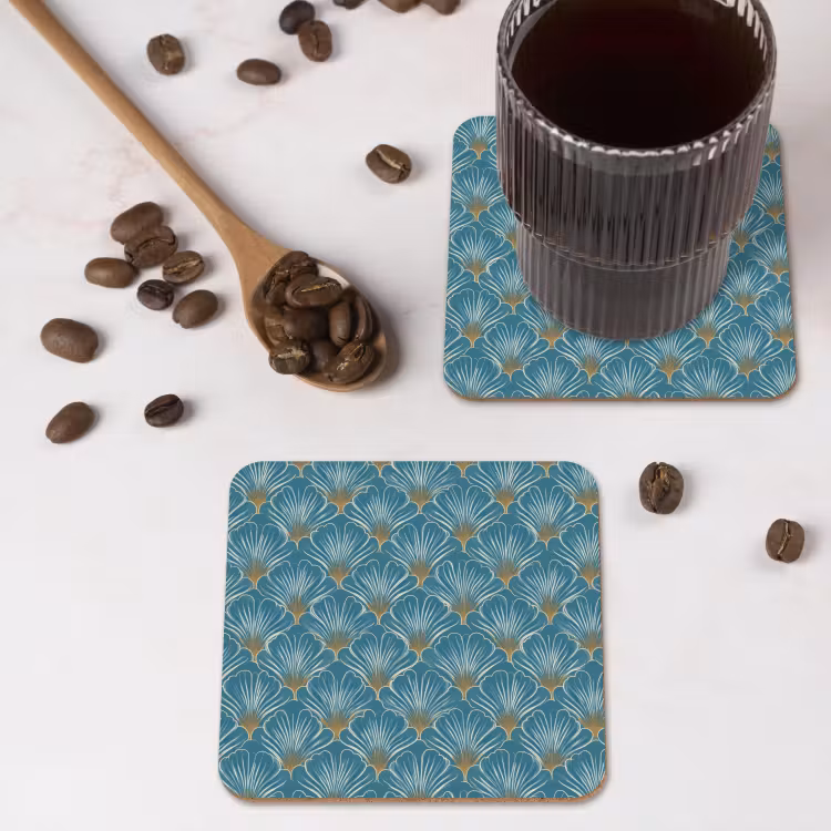 Symmetrisch - Patroon - Blauw onderzetter kurk middel 366 -sfeer2