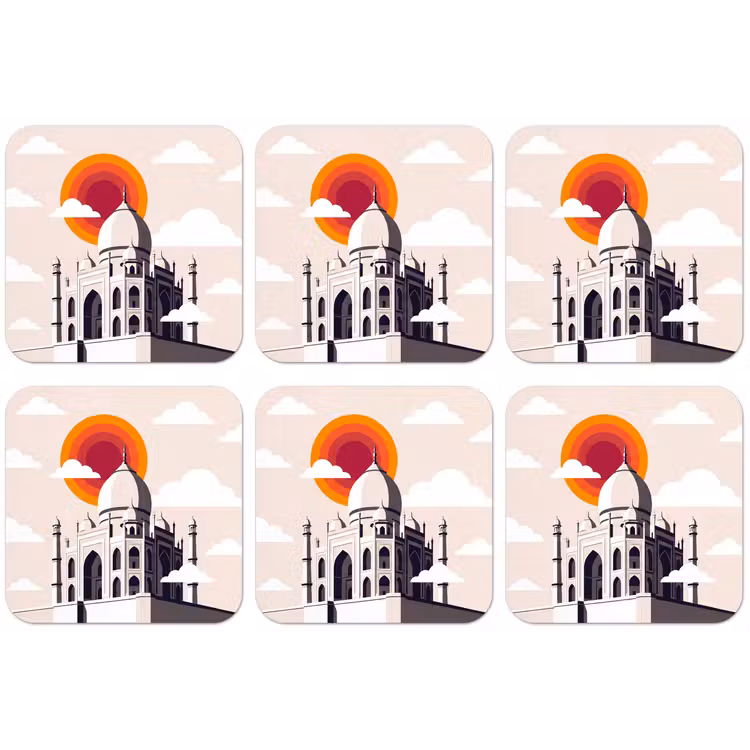 Taj Mahal - Zon - Koepel - Architectuur - India - Grafisch onderzetter kurk middel -zkaufland3dotto