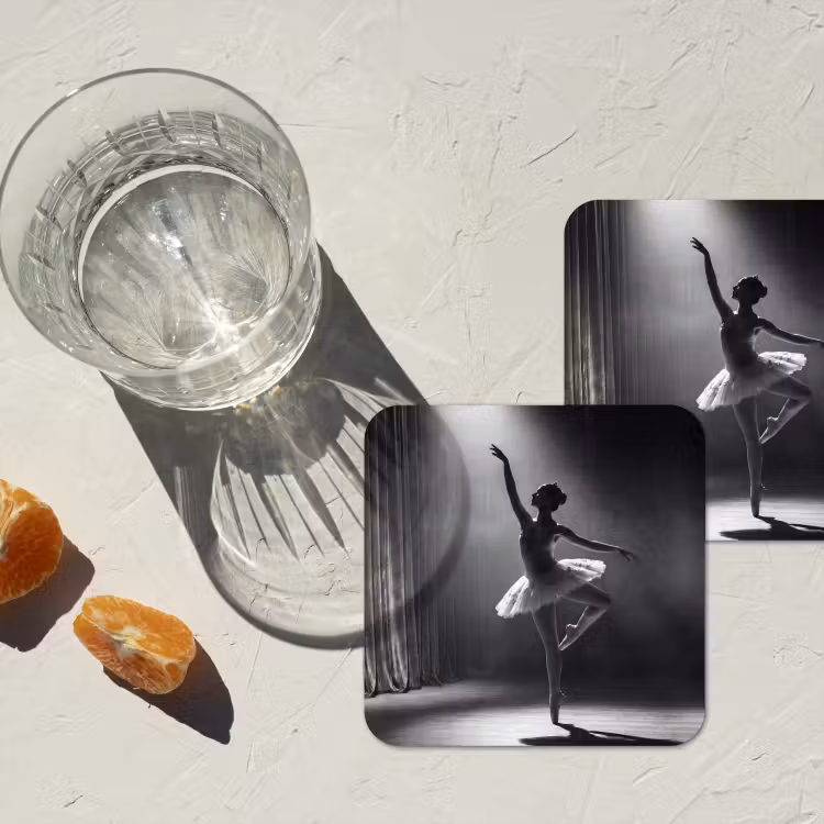 Danser - Podium - Zwart-wit - Kunst - Klassiek onderzetter kurk middel -sfeer4
