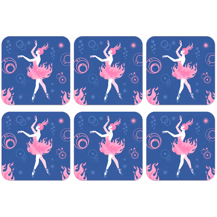 Danseres - Vlammenrok - Abstract - Roze - Blauw onderzetter kurk middel -zkaufland3dotto