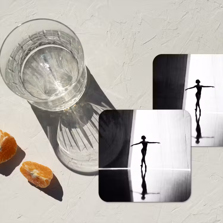 Danser - Silhouette - Kunst - Modern - Zwart-wit onderzetter kurk middel -sfeer4