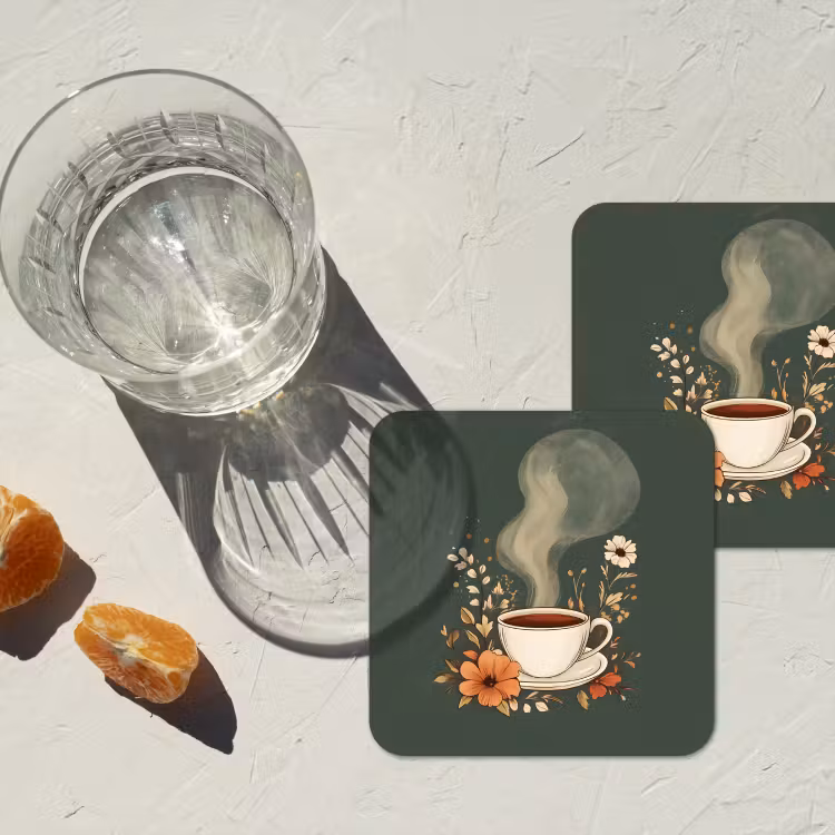 Kop - Bloemen - Groen - Koffie onderzetter kurk middel -sfeer4