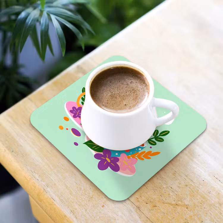 Thee - Illustratie - Kopjes - Bloemen onderzetter kurk middel -sfeer5