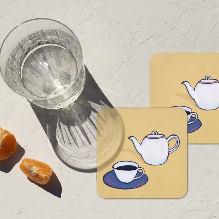Theepot - Kopje - Beige - Illustratie onderzetter kurk middel -sfeer4