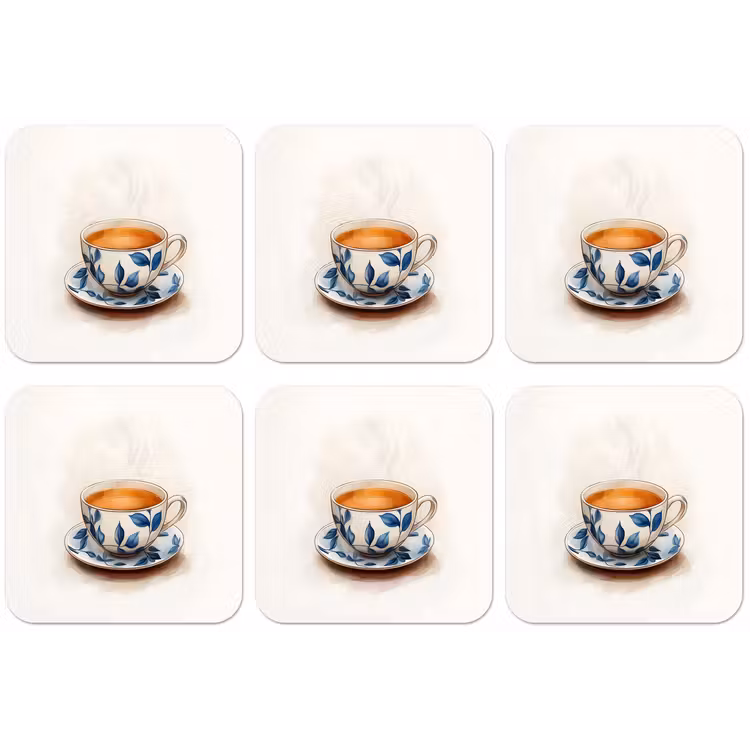 Theekop - Bladeren - Blauw onderzetter kurk middel -zkaufland3dotto