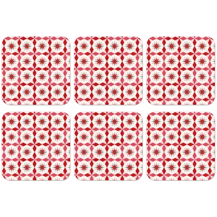 Tegelpatroon - Sterren - Retro - Roze - Mintgroen onderzetter kurk middel 366 -zkaufland3dotto