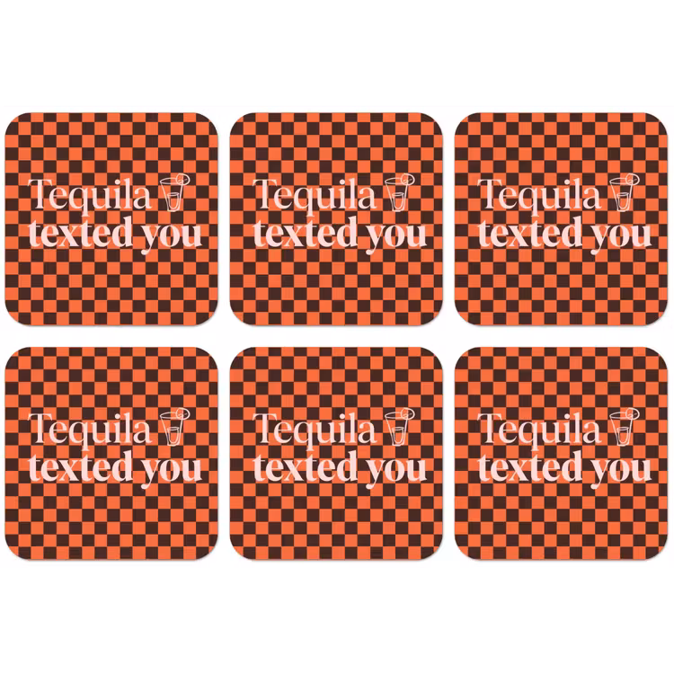 Tequila texted you - Glas - Vierkanten - Oranje onderzetter kurk middel -zkaufland3dotto