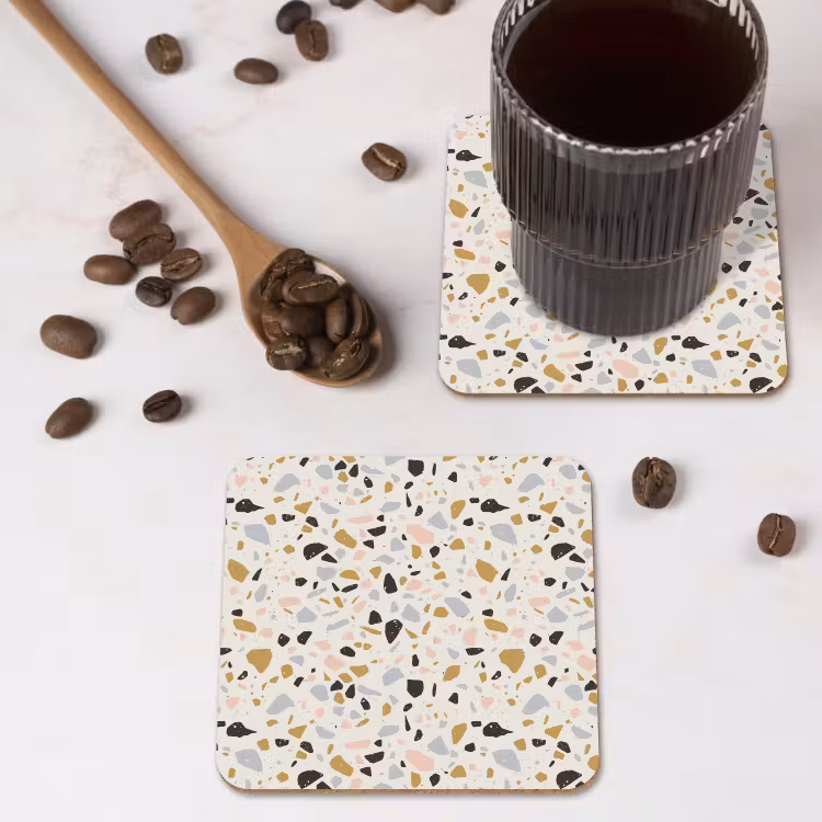 Terrazzo -  Patroon - Neutraal - Zacht - Multi onderzetter kurk middel 366 -sfeer2