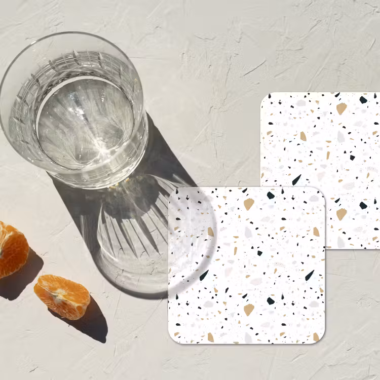 Terrazzo - Patroon - Wit - Neutraal onderzetter kurk middel 366 -sfeer4