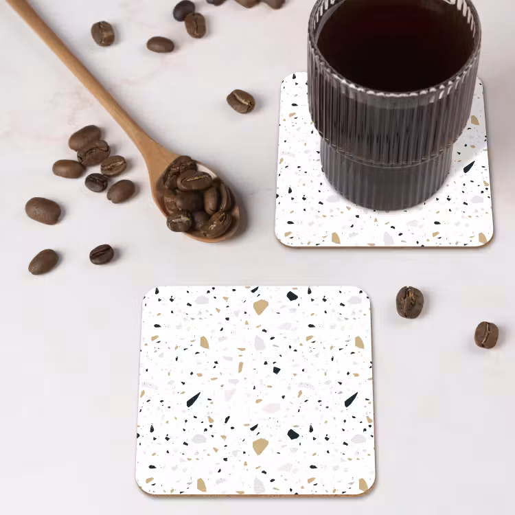 Terrazzo - Patroon - Wit - Neutraal onderzetter kurk middel 366 -sfeer2