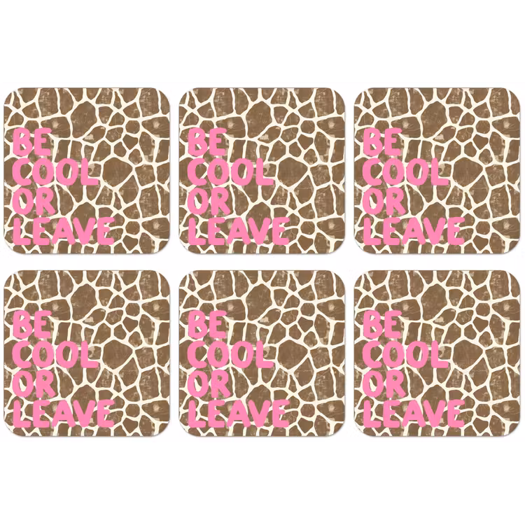 Tekst - Be cool or leave - Roze - Giraffenprint onderzetter kurk middel -zkaufland3dotto