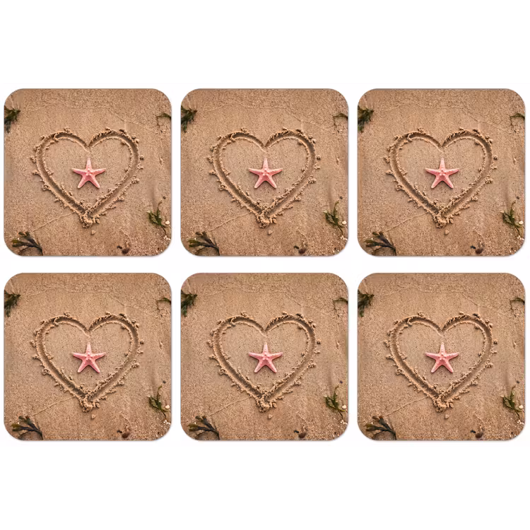Dieren - Hart - Strand - Zand - Roze onderzetter kurk middel -zkaufland3dotto