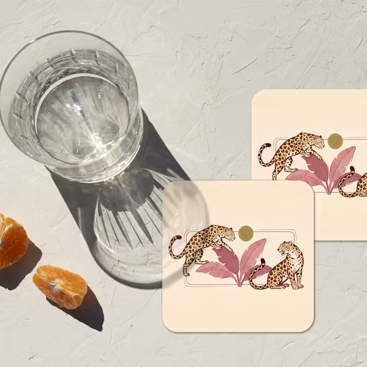 Dieren - Kat - Jungle - Illustratie - Beige onderzetter kurk middel -sfeer4