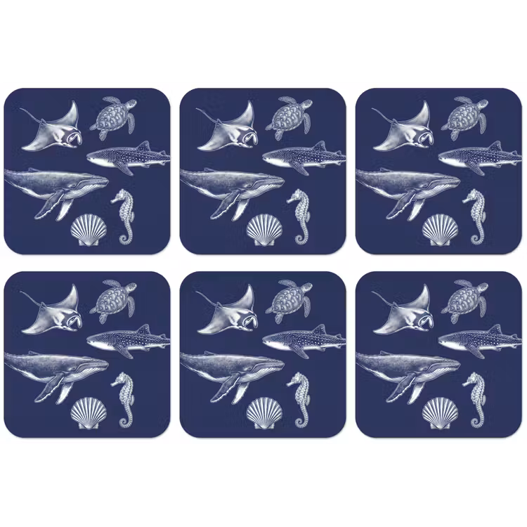 Dieren - Zeeleven - Oceaan - Graveren - Blauw onderzetter kurk middel -zkaufland3dotto