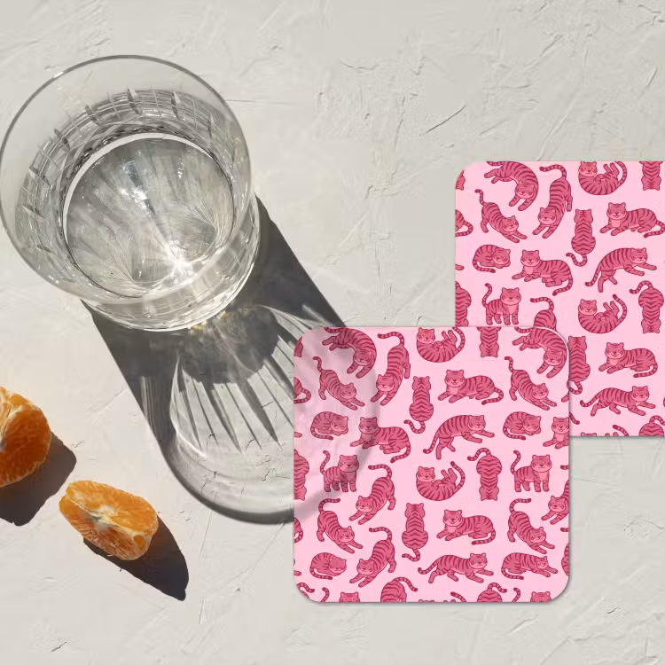 Dieren - Patroon - Roze - Speels - Cartoon onderzetter kurk middel -sfeer4
