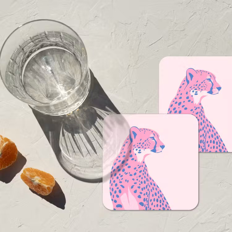 Dieren - Profiel - Abstract - Roze - Blauw onderzetter kurk middel -sfeer4