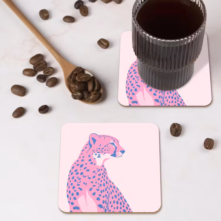 Dieren - Profiel - Abstract - Roze - Blauw onderzetter kurk middel -sfeer2