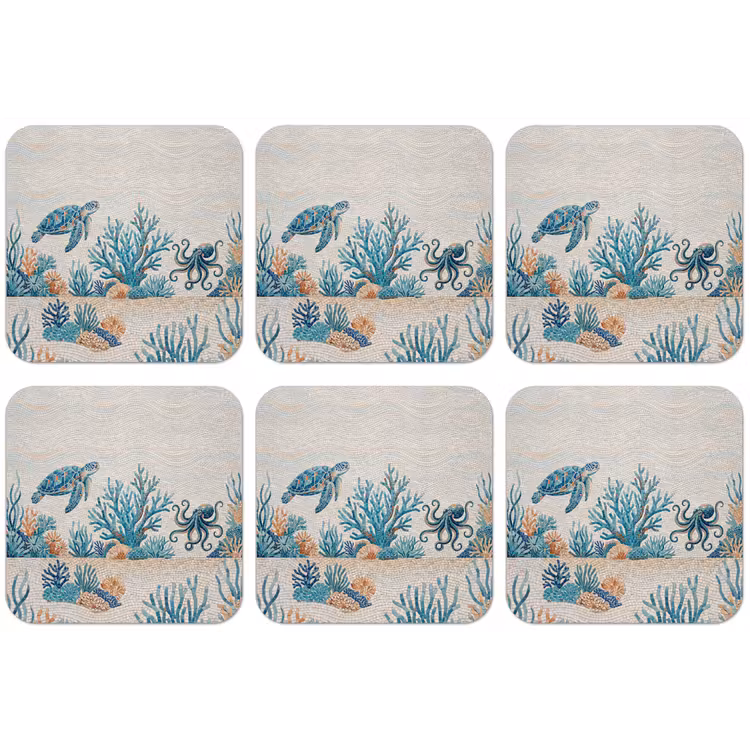 Dieren - Onderwater - Natuur - Mozaïek - Blauw onderzetter kurk middel -zkaufland3dotto