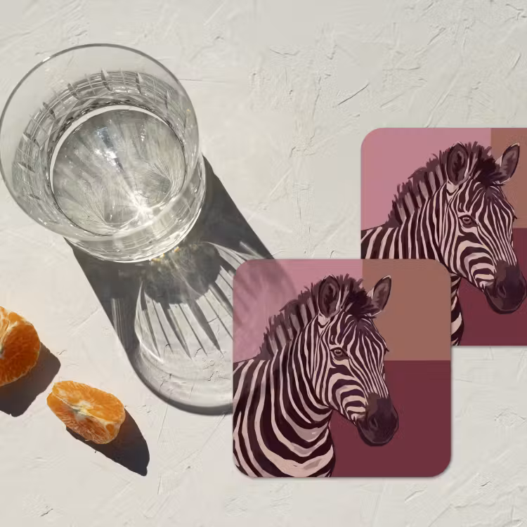 Dieren - Zebrahoofd - Wildlife - Modern - Bruin onderzetter kurk middel -sfeer4