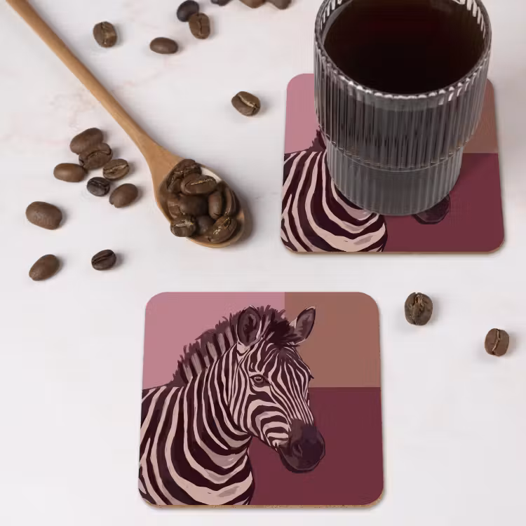 Dieren - Zebrahoofd - Wildlife - Modern - Bruin onderzetter kurk middel -sfeer2