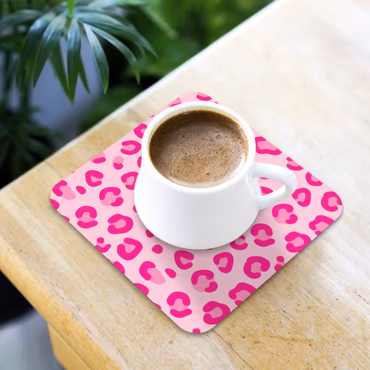 Dierenprint - Patroon - Abstract - Modern - Roze onderzetter kurk middel -sfeer5
