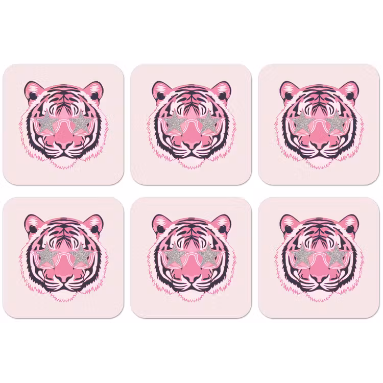 Tijger - Glitterzonnebril - Roze onderzetter kurk middel -zkaufland3dotto
