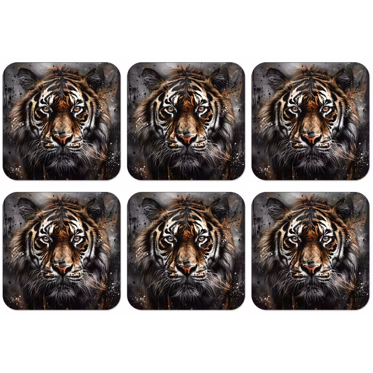 Tijger - Dieren - Portret - Luxe - Zwart onderzetter kurk middel -zkaufland3dotto