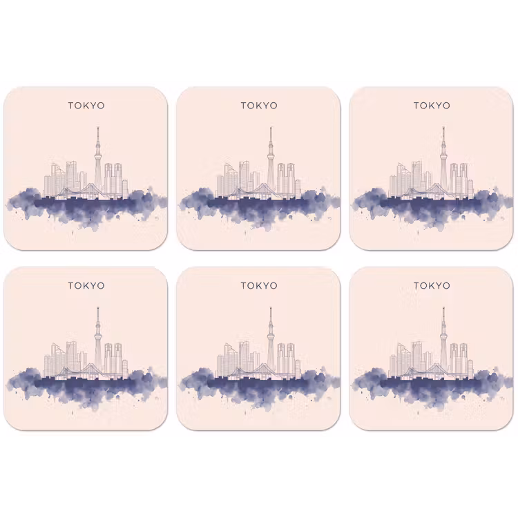 Tokyo - Skyline - Stad - Abstract - Blauw onderzetter kurk middel -zkaufland3dotto