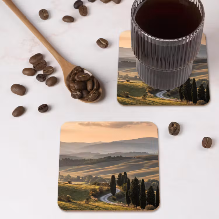 Toscaans - Landschap - Heuvels onderzetter kurk middel -sfeer2