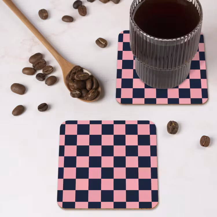 Traditioneel - Patroon - Blauw - Roze onderzetter kurk middel 366 -sfeer2