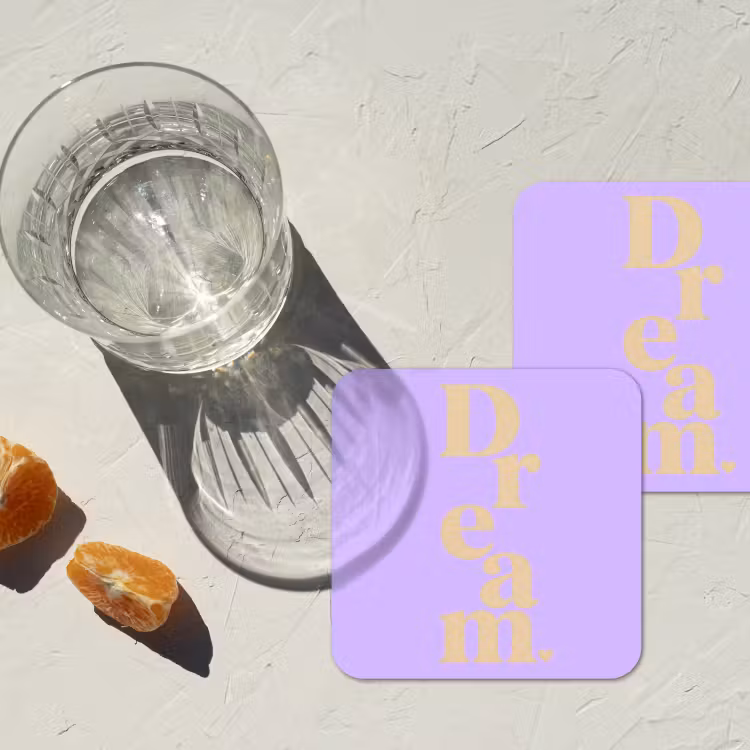 Dream - Paars - Typografisch onderzetter kurk middel -sfeer4