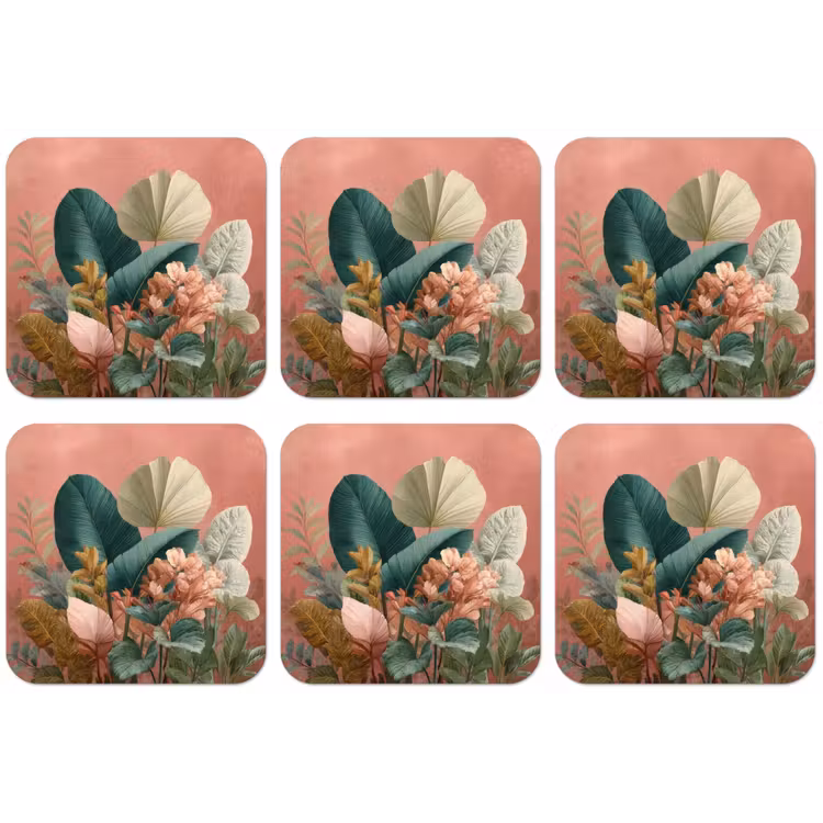 Tropische bladeren - Bloemen - Roze - groen onderzetter kurk middel -zkaufland3dotto